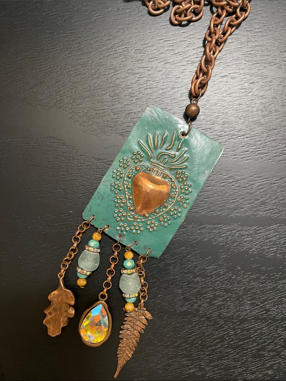 Gypsy South Turquoise Sacred Flaming Heart Statement Necklace